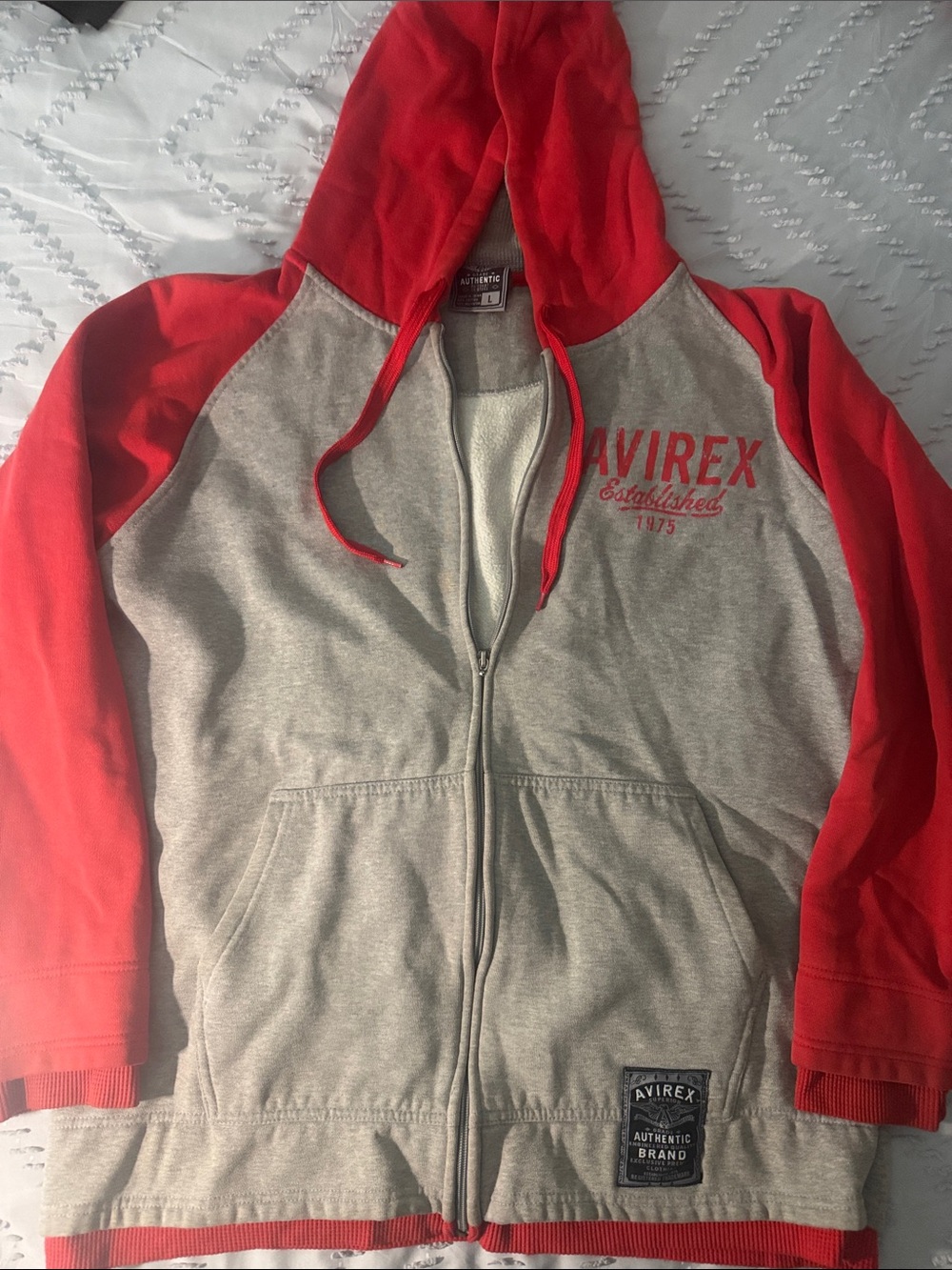 Avirex Red and Gray Raglan Zip Hoodie